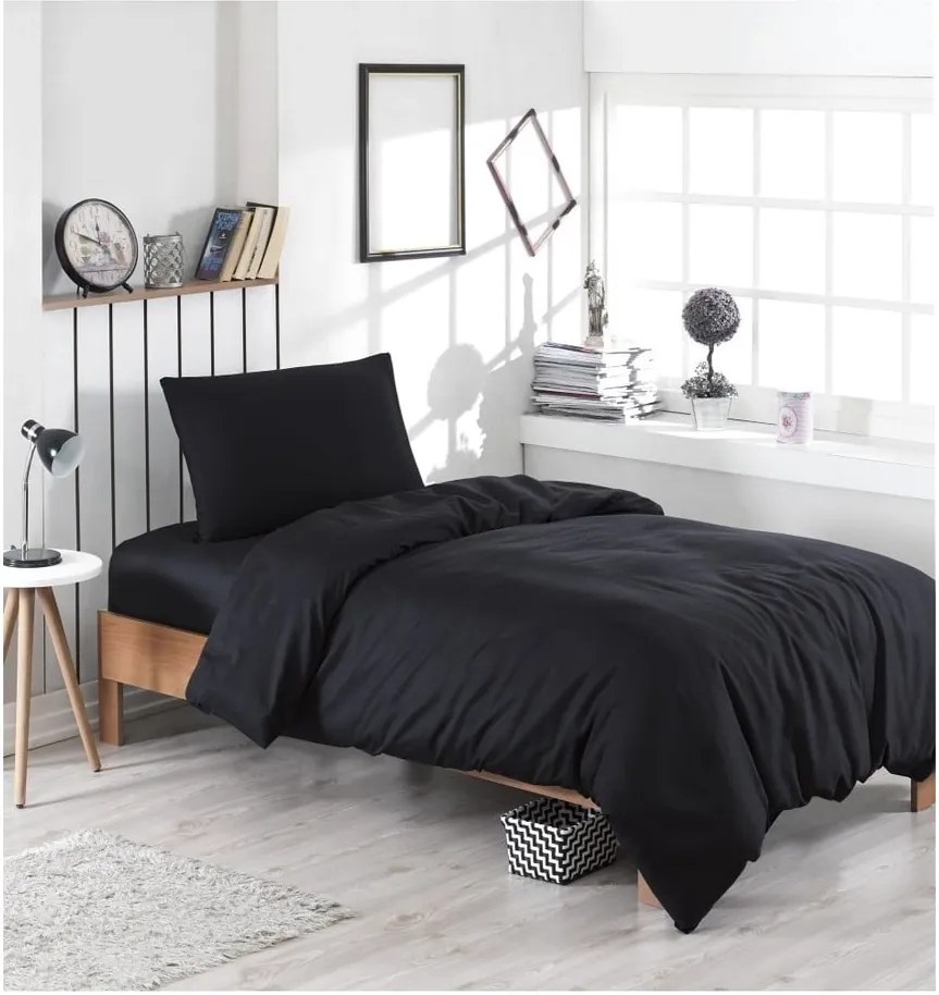 Lenjerie de pat din amestec de bumbac Paint, 140 x 200 cm, negru