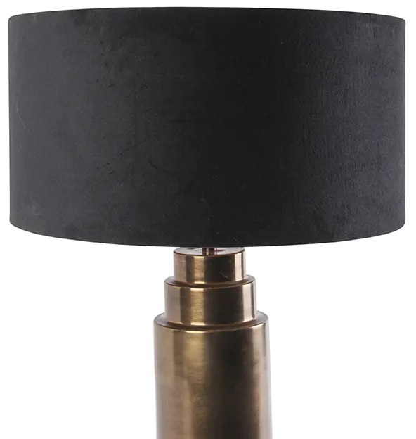 Lampă de masă Art Deco din bronz cu abajur din catifea neagră cu auriu 50 cm - Bruut