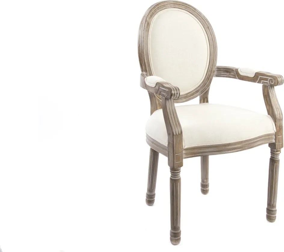 Scaun dining din in, alb, cadru sculptat din lemn masiv și spătar oval capitonat, 96 x 56 x 46 cm, „Toulouse”