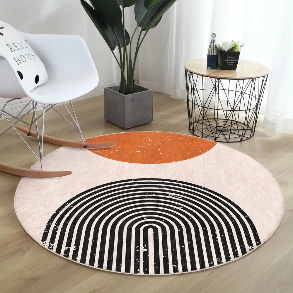 Covor rotund portocaliu-crem lavabil adecvat și pentru aspiratoare robot ø 100 cm Comfort – Mila Home