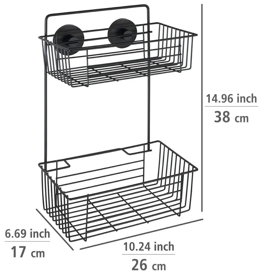 Raft dublu de perete pentru baie Wenko Vacuum-Loc® Pavia, negru