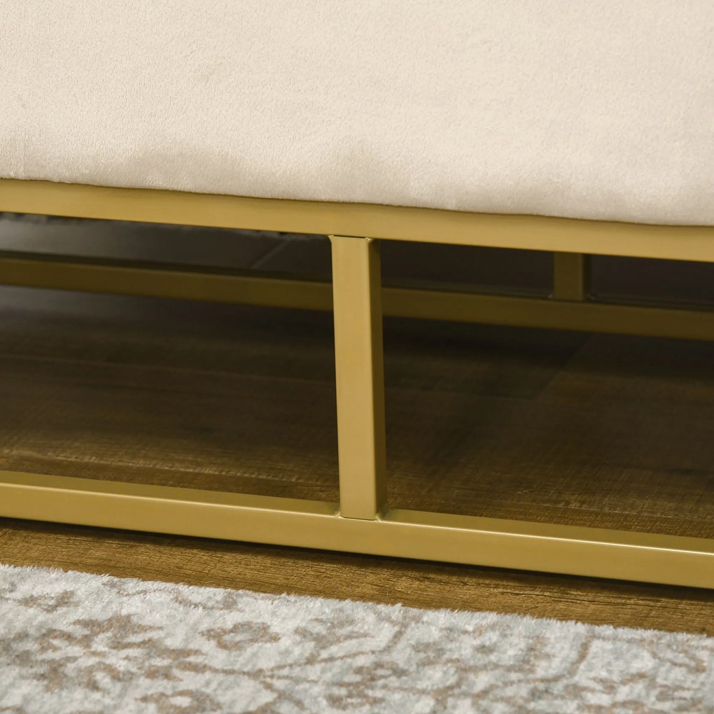 HOMCOM Bancă de Depozitare, design decorativ cu butoni, aspect de flanelă, piciorușe aurite, 110 x 47 x 46,5 cm | Aosom Romania