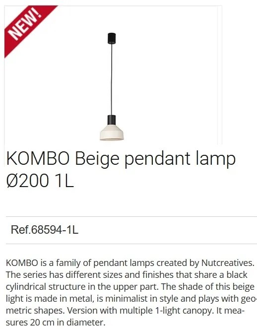 Pendul modern design minimalist KOMBO bej 20cm