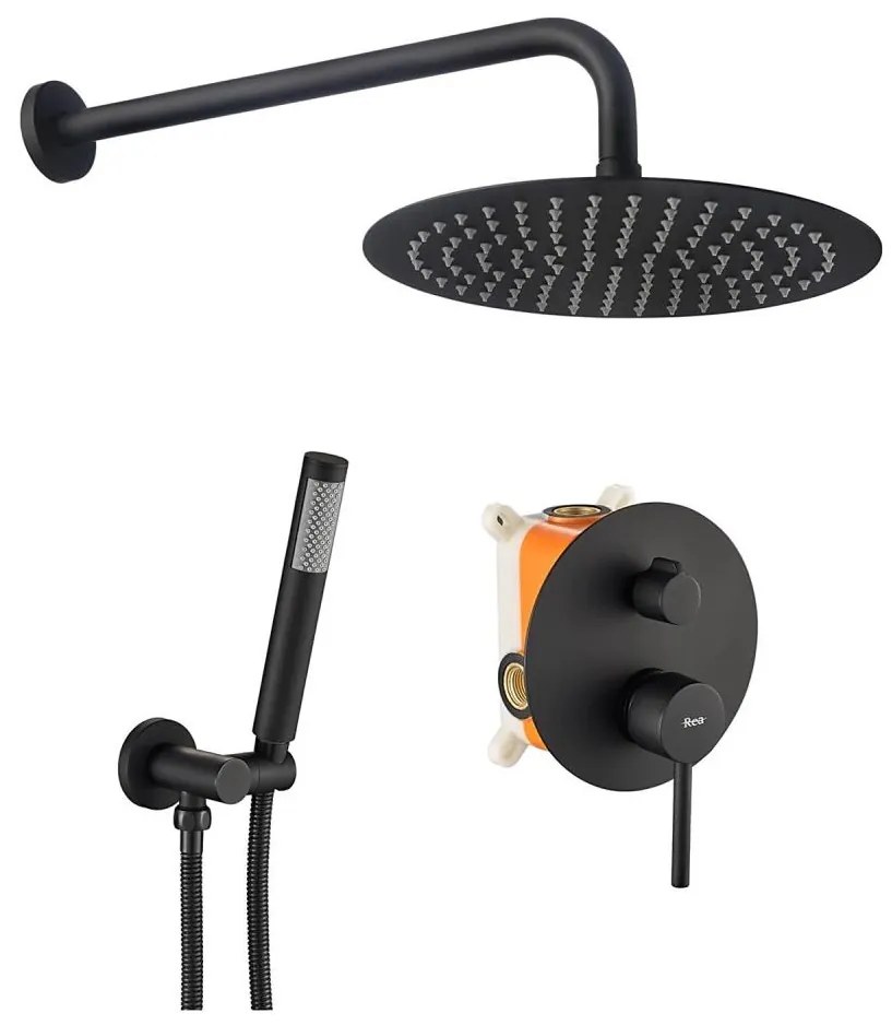 REA-P4100 - Set de duș LUNGO cu baterie încastrată, negru