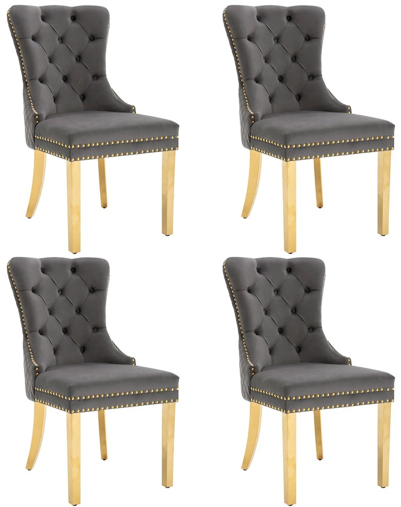 Set de 4 scaune de sufragerie tapițate în catifea, Gri | Aosom Romania