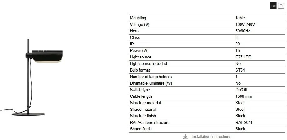 Veioza metal stil retro cu abajur ajustabil MARTINICA neagra