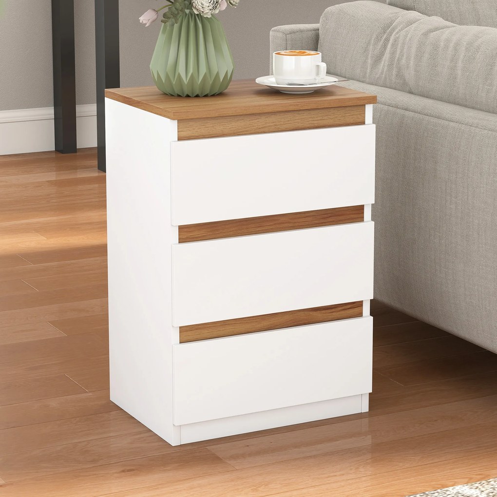HOMCOM Set de 2 Mesite de Noapte Înguste de 3 Sertare Comode pentru Sufragerie Hol 40x30x59,5 cm Alb | Aosom Romania