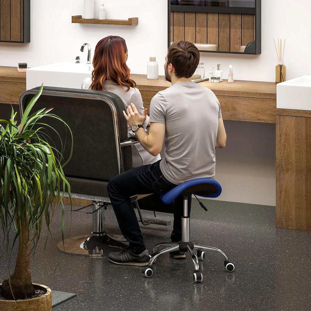 HOMCOM Taburet cu role, scaun de lucru cu înălțime reglabilă 49-61 cm și șezut ergonomic, 52x53x49-61cm, bleu | Aosom Romania