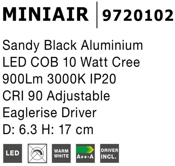 Spot LED aplicat, directionabil MINIAIR negru NVL-9720102
