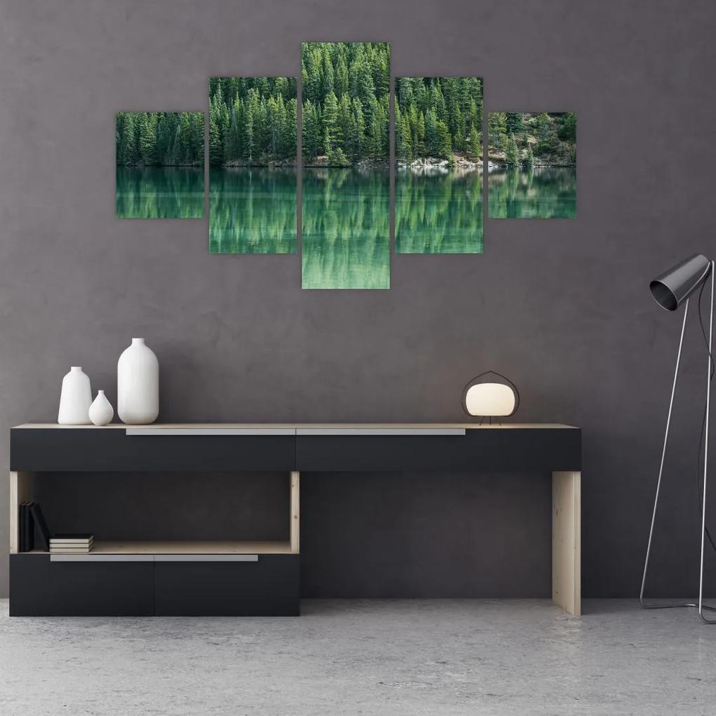 Tablou - Coniferi lângă lac (125x70 cm), în 40 de alte dimensiuni noi