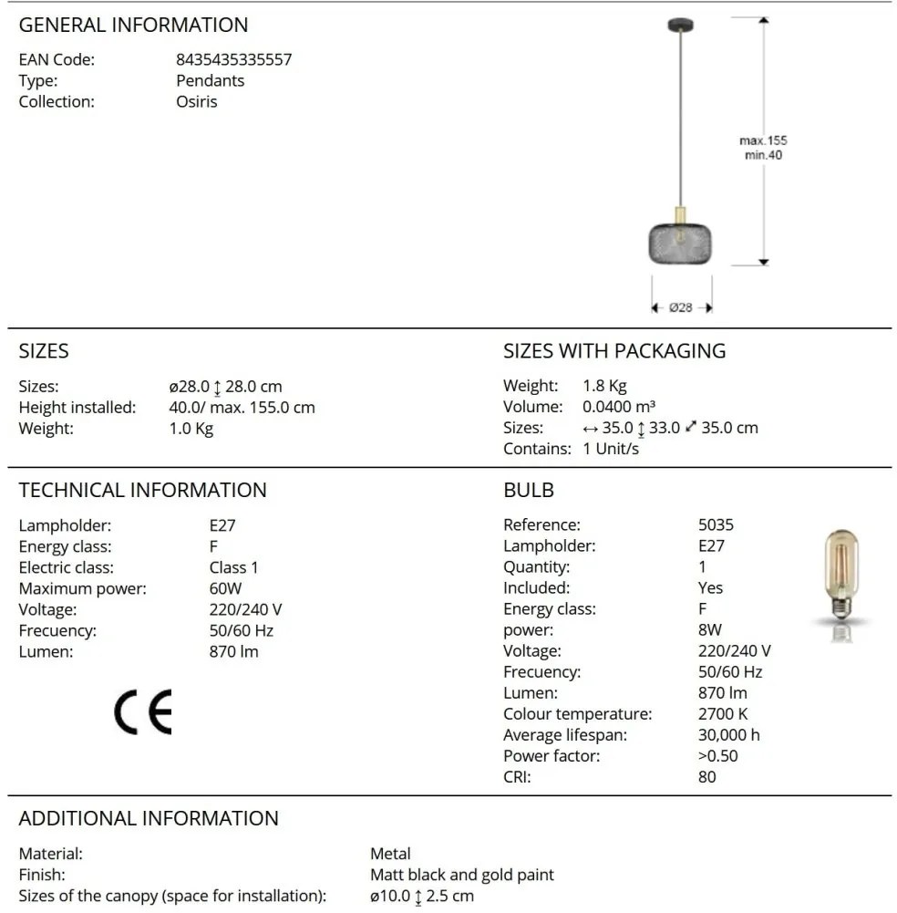 Lustra/pendul design decorativ modern Osiris auriu/negru