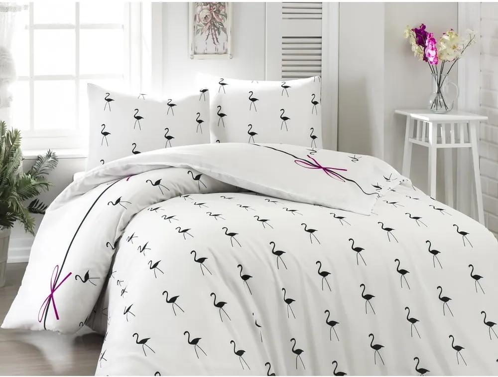 Lenjerie de pat cu cearșaf pentru pat dublu Flamingo, 200 x 220 cm