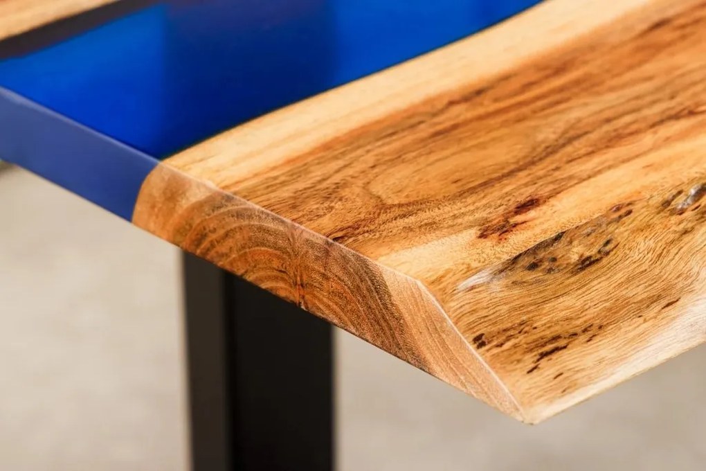 Masuta din lemn de salcam cu rasina epoxidica albastra LIQUID 110cm