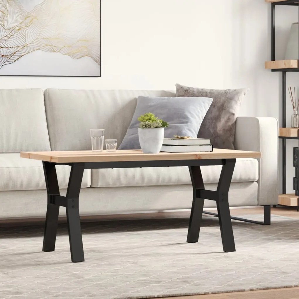 vidaXL Masă de cafea, cadru Y, 100x50x45,5 cm, lemn masiv pin și Oţel