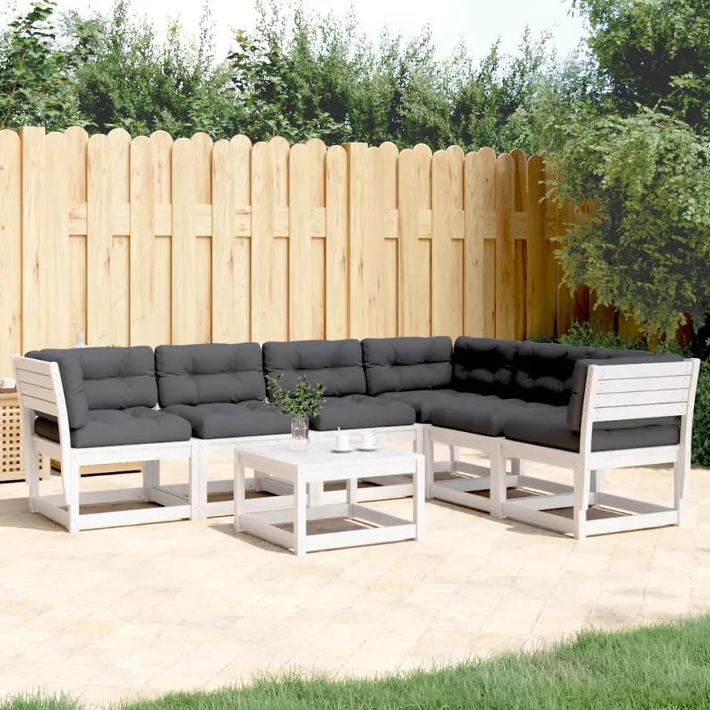 3217021 vidaXL Set canapele de grădină cu perne 6 piese alb lemn masiv de pin