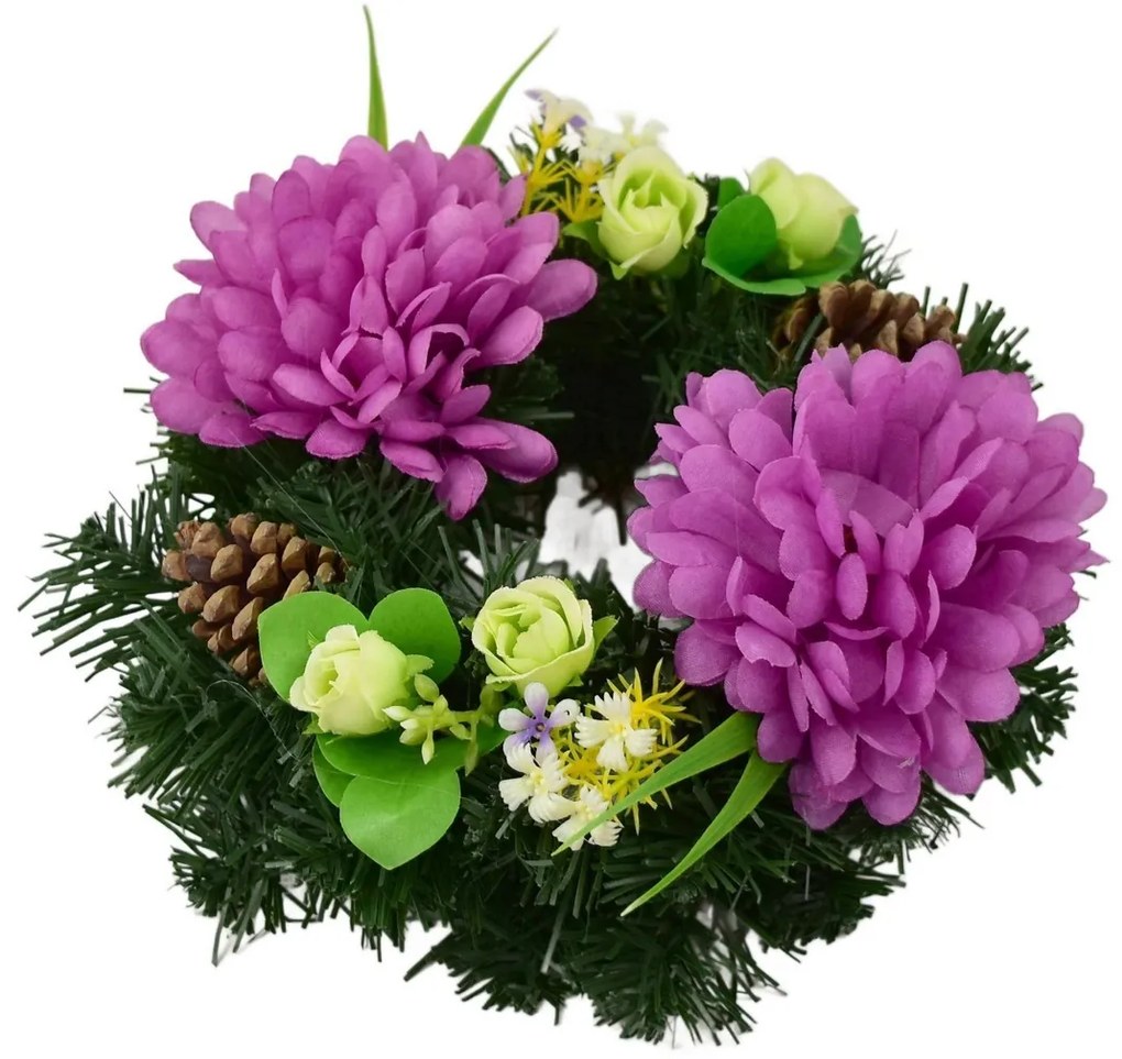 Coroană funerară Crizanteme violete, 20 cm