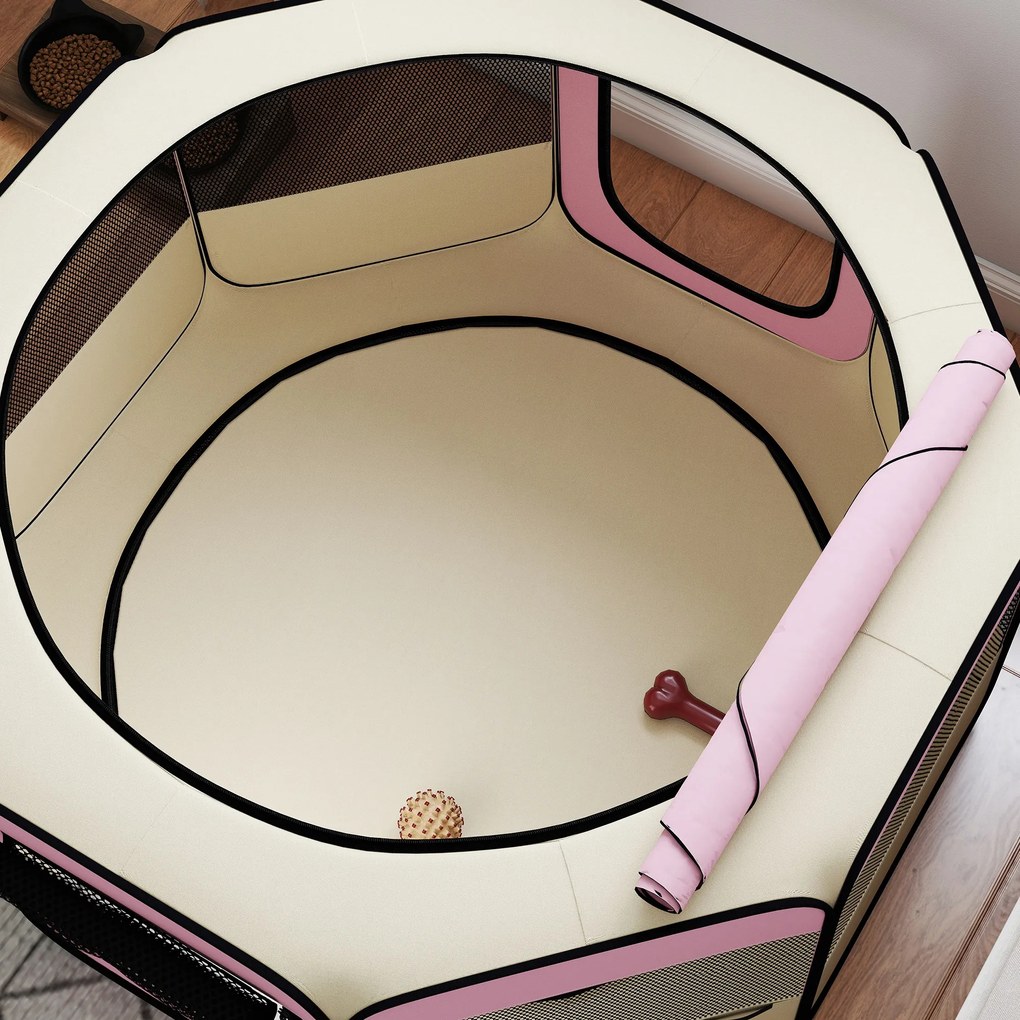 PawHut Parc pliabil pentru câini și pisici țarc portabil pentru animale mici impermeabil din țesătură Oxford Ø120x58cm Roz | Aosom Romania