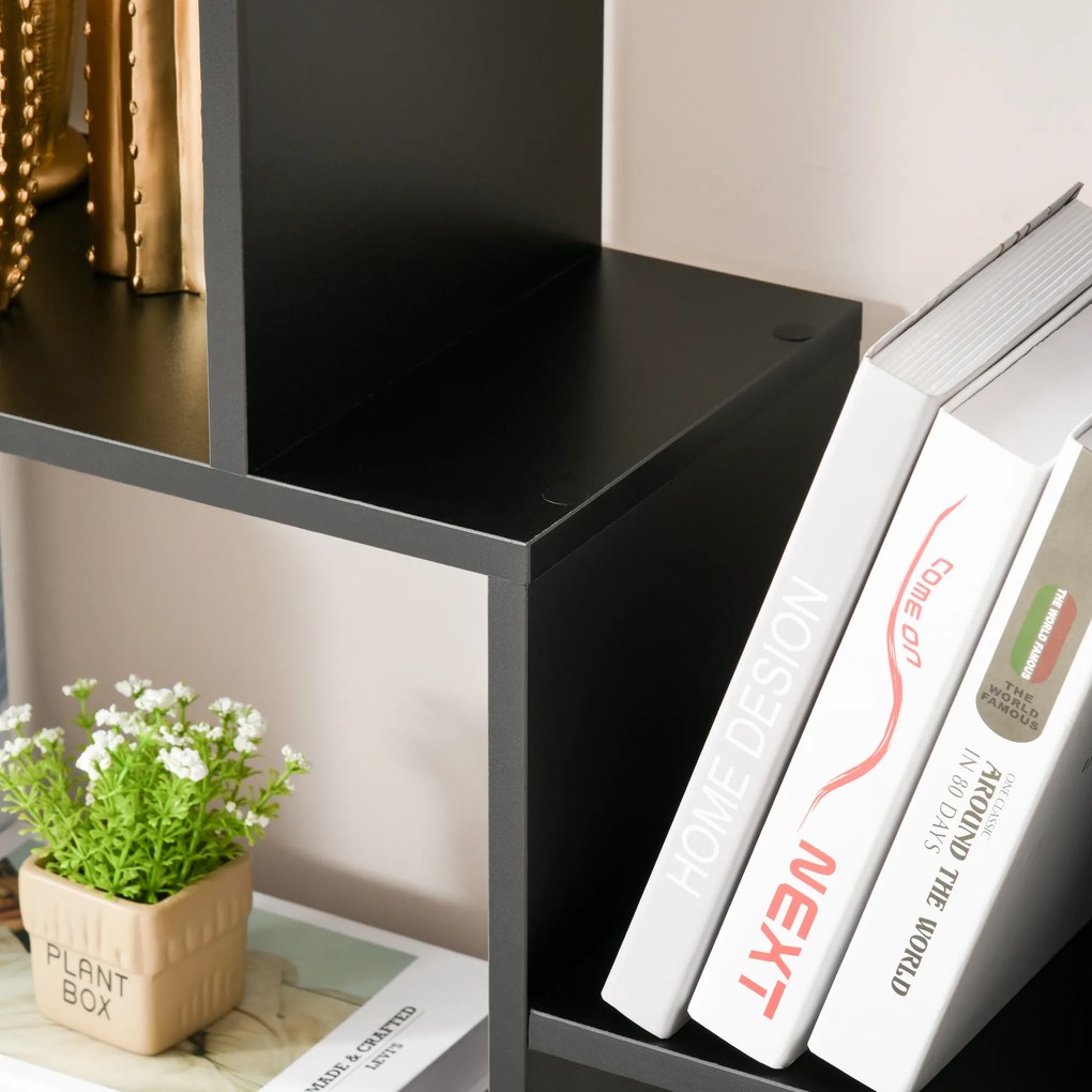 HOMCOM Bibliotecă cu rafturi Zig-zag Design Contemporan 70L x 24l x 178Î cm Panouri Particule negru | Aosom Romania
