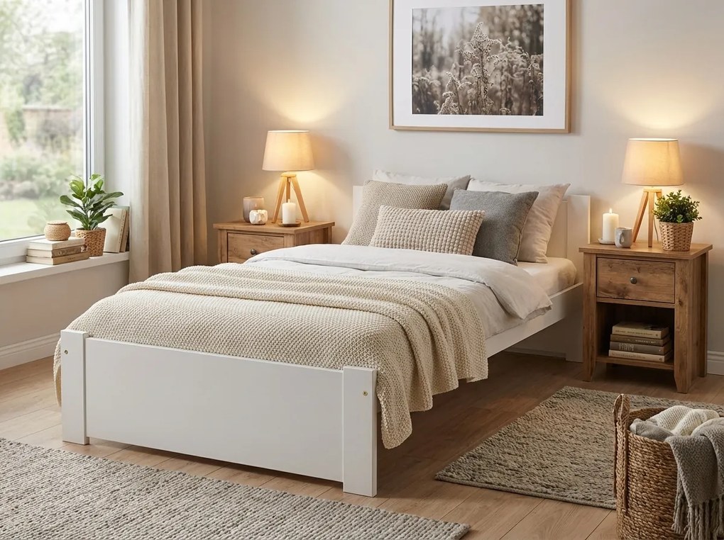 Pat IKAROS 80 x 200 cm, alb Saltele: Fara saltea, Somiera pat: Cu lamele drepte