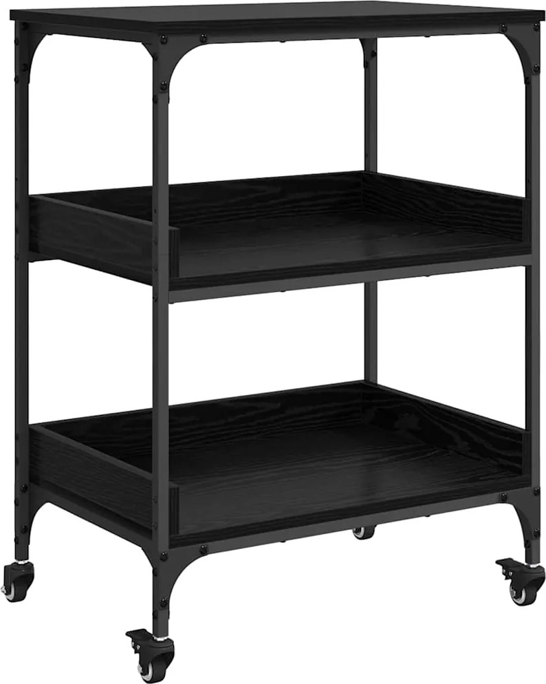 vidaXL Troler de Bucătărie Stejar Negru 60 x 41 x 80.5 cm