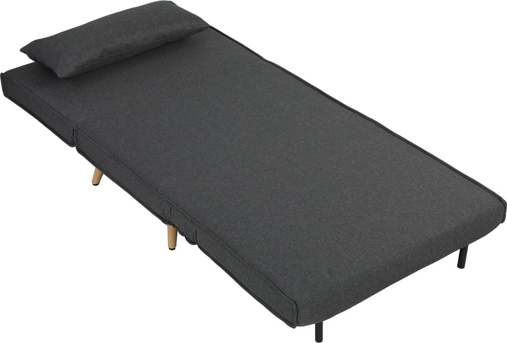 HOMCOM Fotoliu Extensibil 3 în 1 cu Spătar Reglabil pe 3 Niveluri și Pernă, Material Textil cu Aspect de In, Gri | Aosom Romania