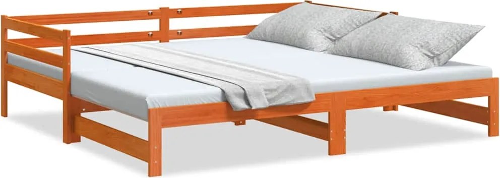 vidaXL Pat zi cu extensie fără saltele, maro, 90x190 cm, lemn masiv