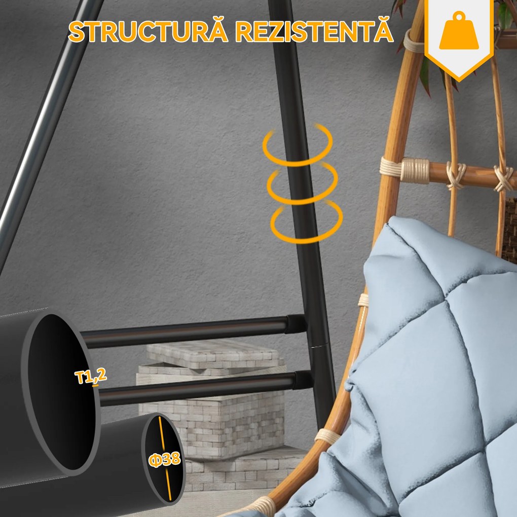 Outsunny Suport pentru Scaun Suspendat, Cadru Metalic Rezistent pentru Hamace, Balansoare Suspendate Tip Ou, Negru | Aosom Romania
