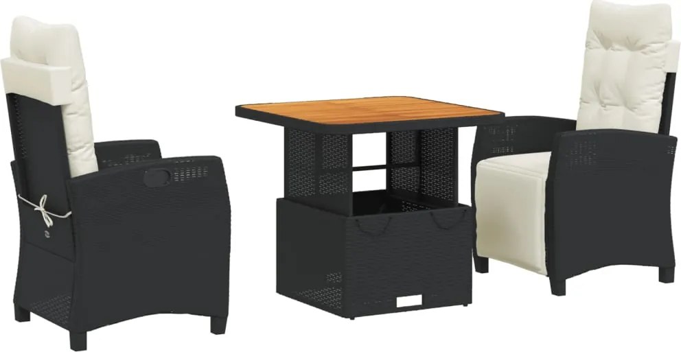 vidaXL Set mobilier de grădină cu perne, 3 piese, negru, poliratan