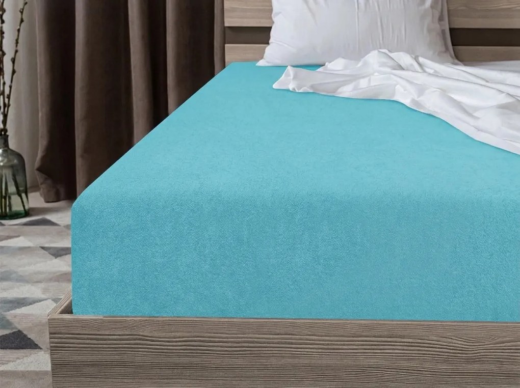 Cearsaf elastic din fleece MOLTON turcoaz 180 x 200 cm