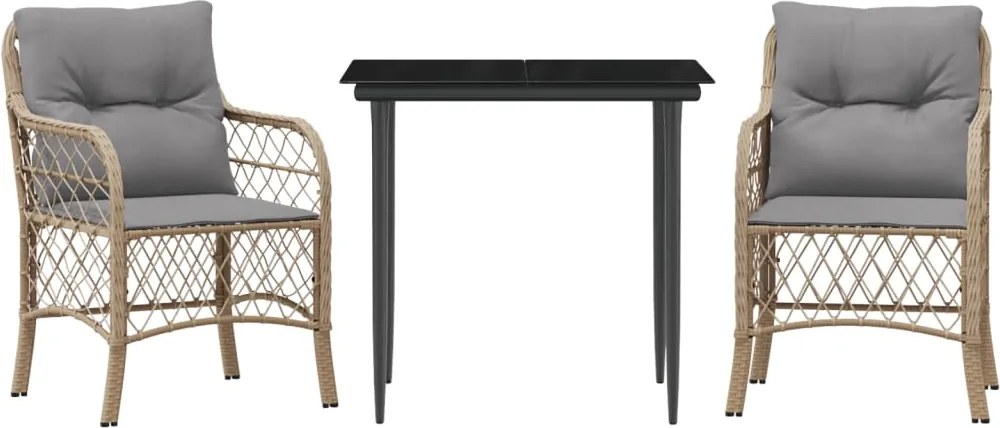 vidaXL Set bistro cu perne, 3 piese, bej combinat, poliratan