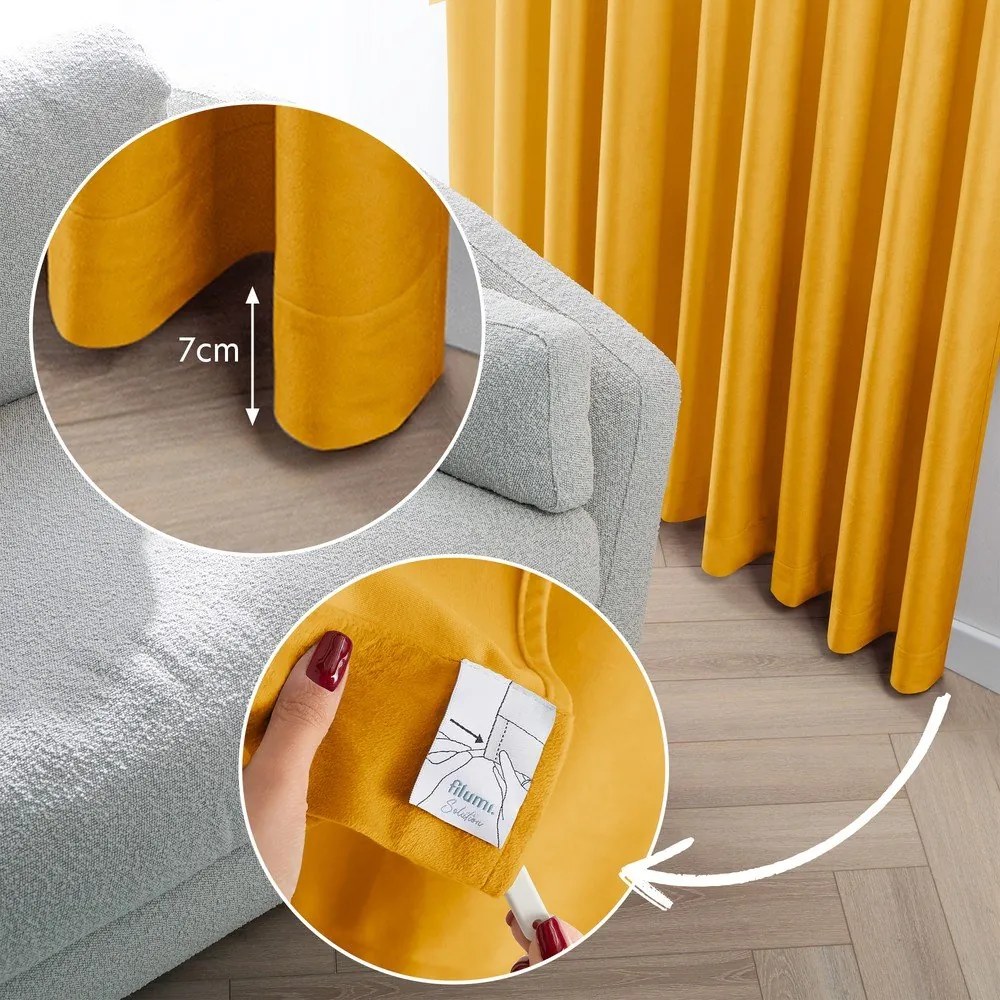 Draperie galben-muștar dimout (semi-opacă) din catifea 530x250 cm Velto – Filumi