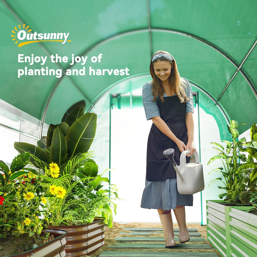 Outsunny Seră de Grădină Tunel 3x2x2 m cu Plasă de Umbrire, Seră pentru Legume și Flori cu 6 Ferestre, 2 Uși și Pereți Laterali Rulanți, Cadru din Oțel și Acoperire PE, Verde | Aosom Romania