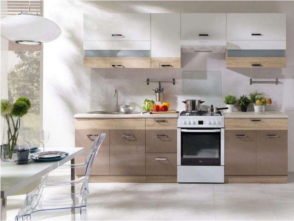Set bucatarie PREMIO B PLUS, carcasa stejar sonoma/fronturi cappuccino