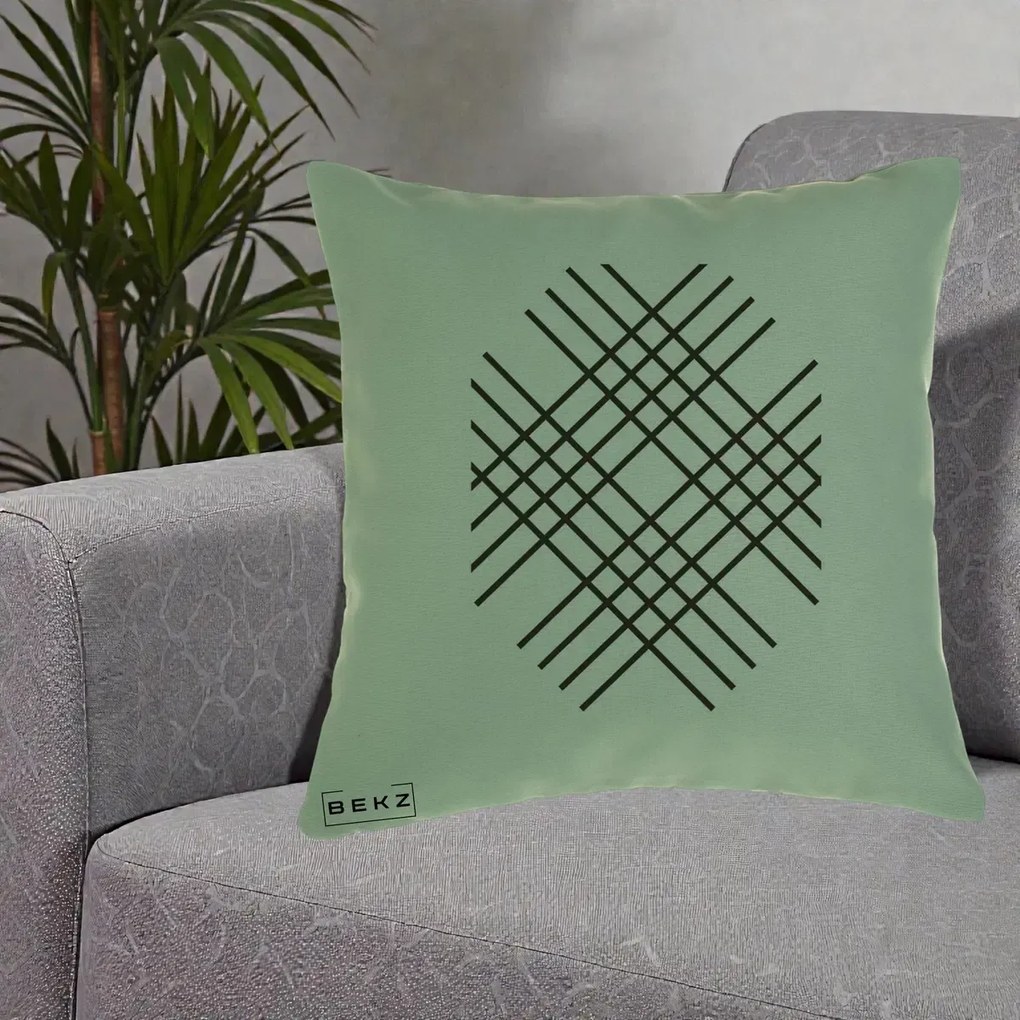 Perna Decorativa Geometric Grid, 40x40 cm, Verde, Husa Detasabila, Perna Inclusa, BEKZ®