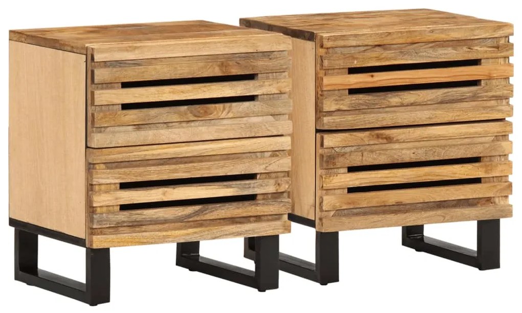 vidaXL Noptiere, 2 buc., 40x34x46 cm, lemn masiv de mango brut