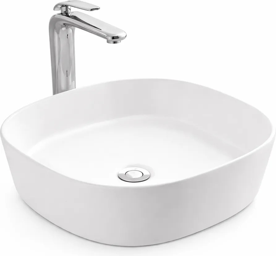 BERGAMO || SLIM Lavabou, de pus pe blat, ceramică, alb, rotunjit