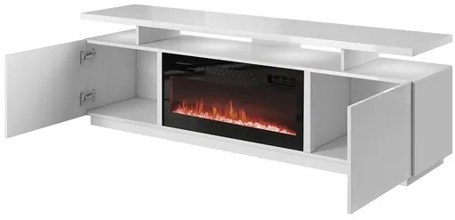 Dulap TV cu șemineu Anaceta (Alb + lucios Alb) (cu iluminat LED). Promo -16%. 1106159