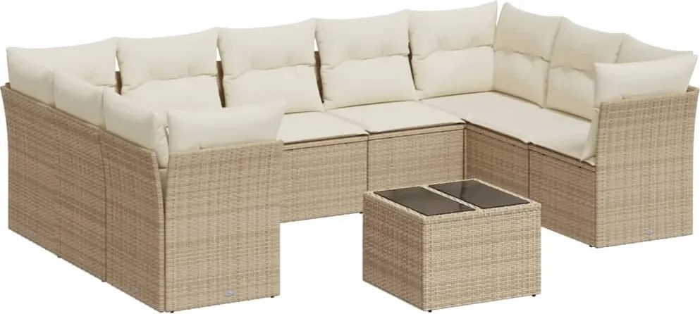 vidaXL Set canapele de grădină cu perne, 10 piese, bej, poliratan