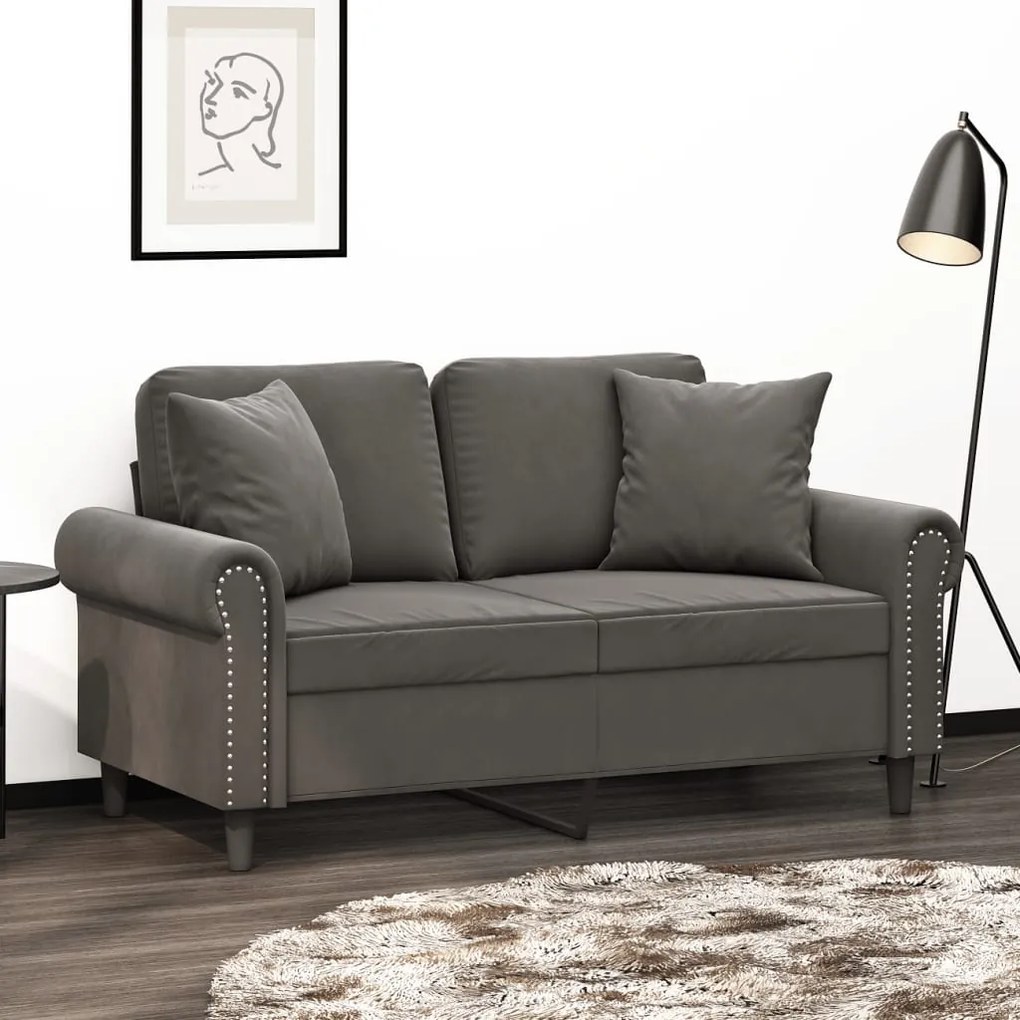 3153196 vidaXL Canapea cu 2 locuri cu perne&pernuțe gri închis 120 cm, catifea