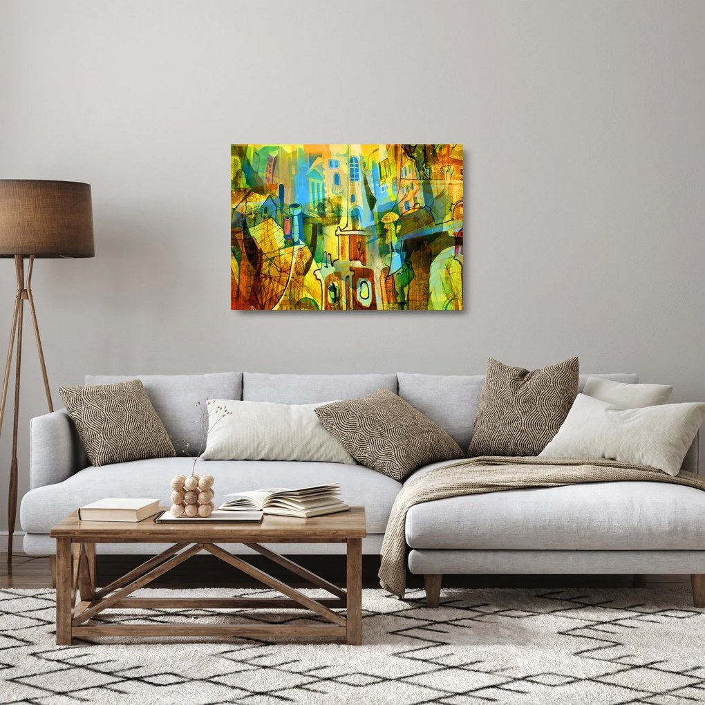 Tablou pe sticlă - Arhitectură, abstractizare cubistă (70x50 cm)