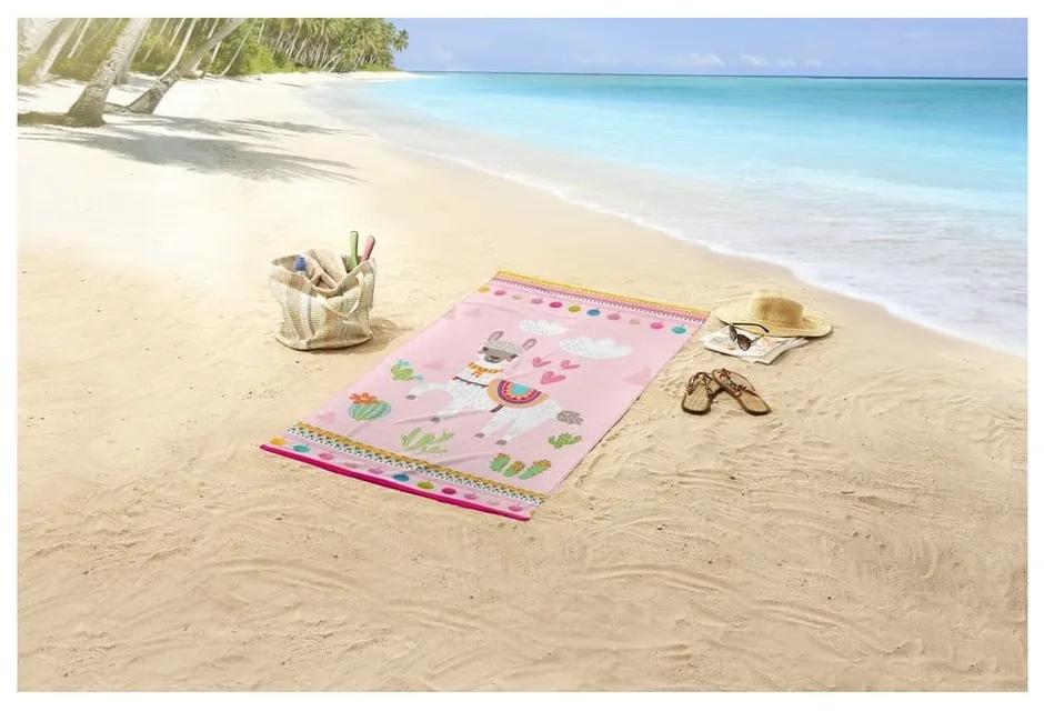 Prosop de plajă cu imprimeu Good Morning Lama, 75 x 150 cm