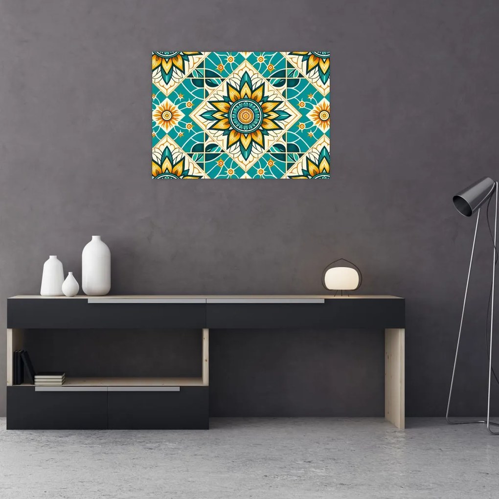 Tablou pe sticlă - Model turcoaz (70x50 cm)