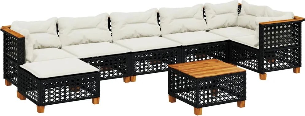 vidaXL Set mobilier de grădină cu perne, 8 piese, negru, poliratan