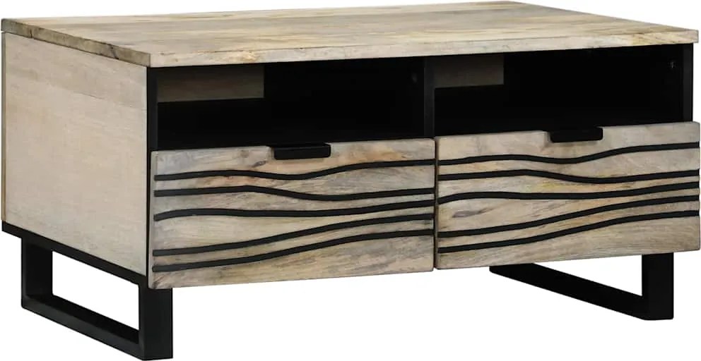 vidaXL Masă de cafea Bej și negru 80 x 54 x 40 cm Lemn masiv de acacia