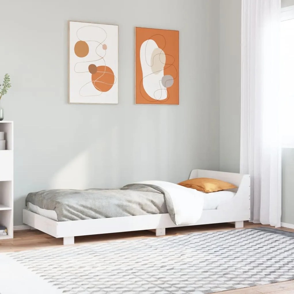 vidaXL Cadru de pat fără saltea, alb, 75x190 cm, lemn masiv de pin