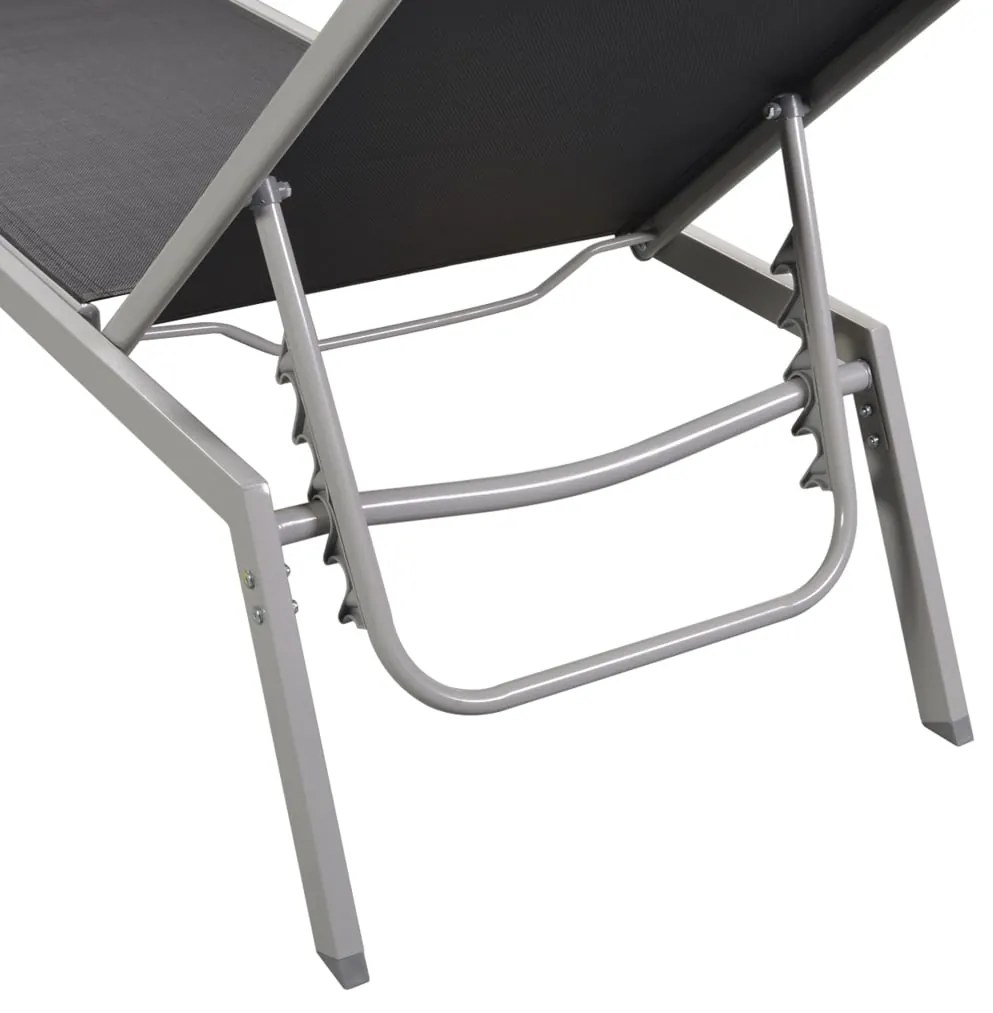 Sezlonguri de plaja cu masa, 2 buc., negru, otel & textilena