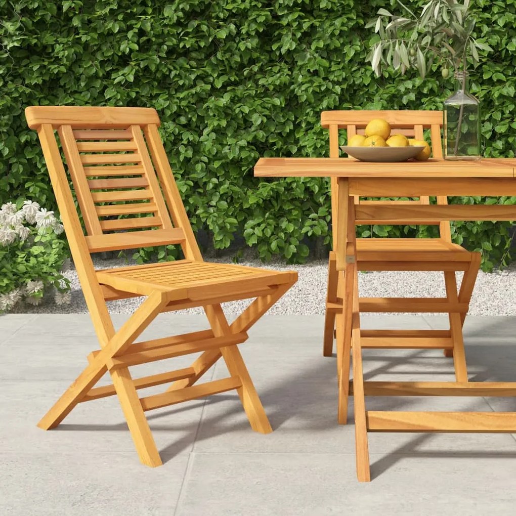 vidaXL Scaune de grădină pliante, 2 buc, 47x63x90 cm, lemn masiv tec