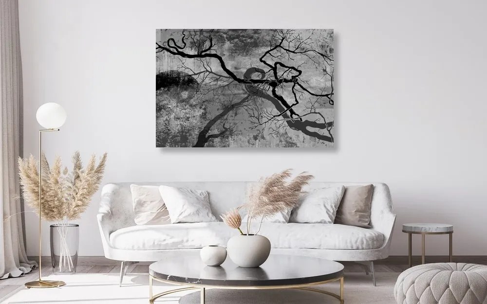 Tablou copaci suprarealistici în design alb-negru