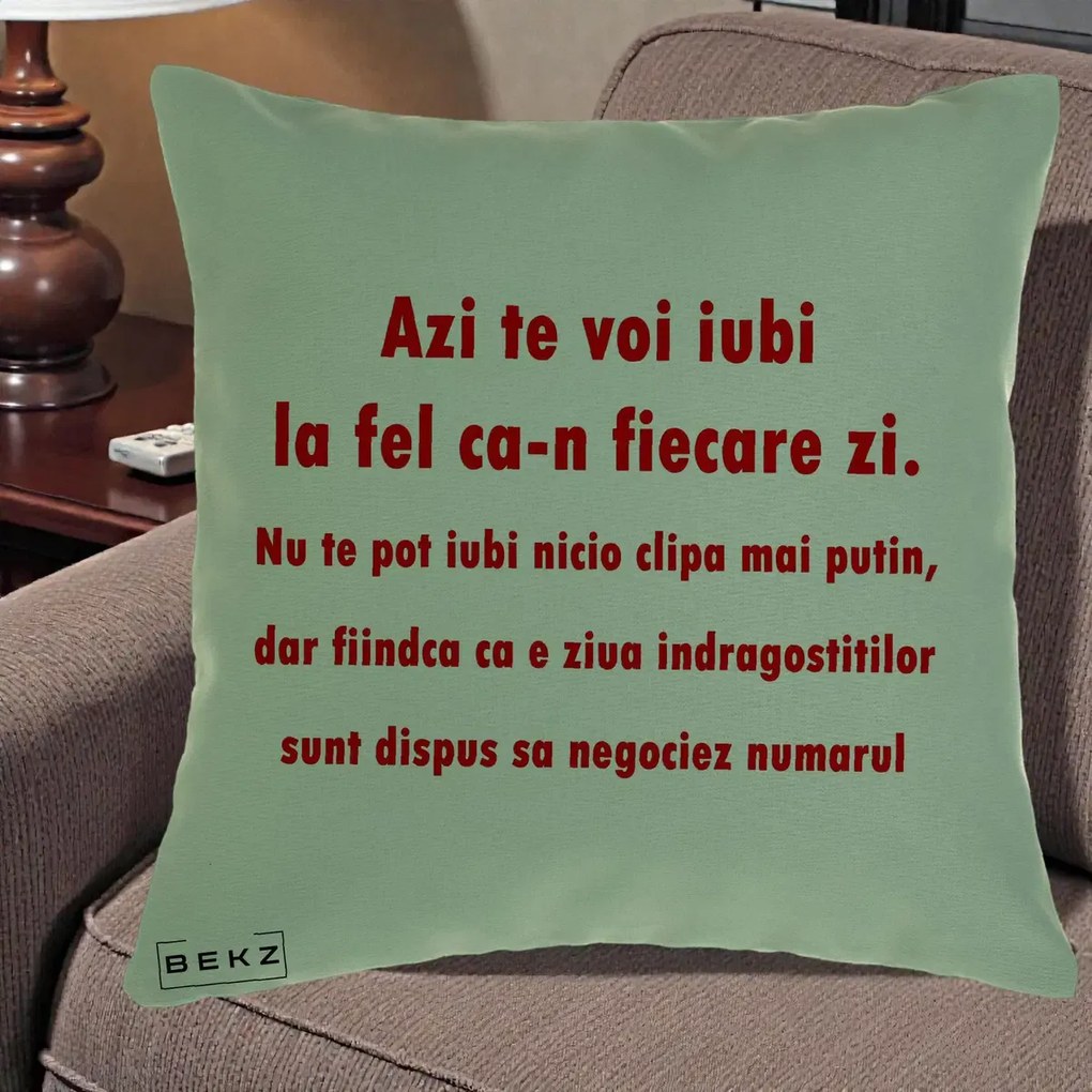 Cadou pentru Iubita - Perna Personalizata Azi Te Voi Iubi, 40x40 cm, Verde, Husa Detasabila, Perna Inclusa, BEKZ®