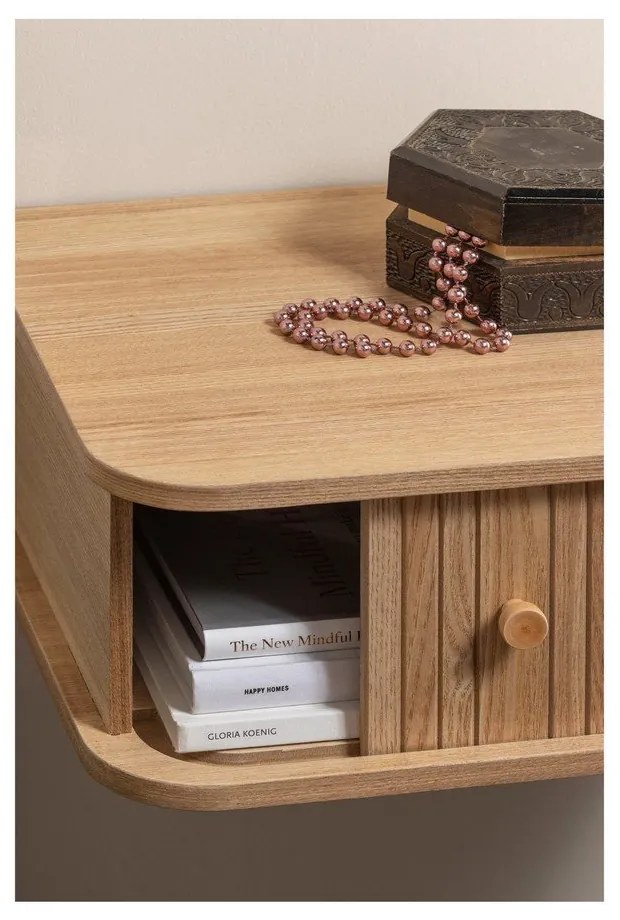 Noptieră în culoare naturală suspendată cu aspect de lemn de pin Jena – WOOOD